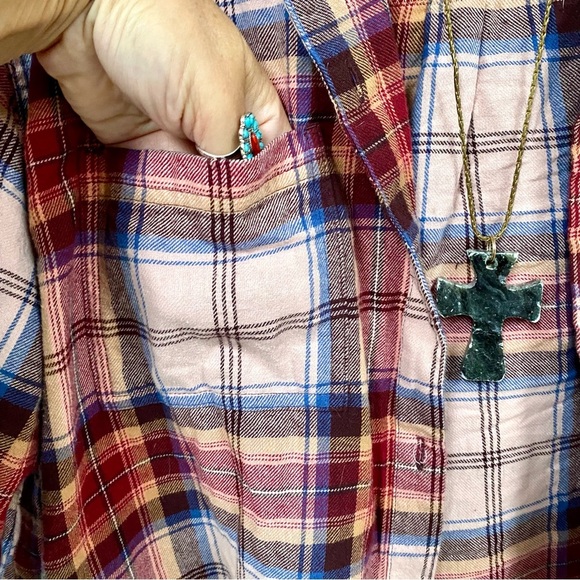 Upcycled Navajo FRINGE flannel shirt w cabin southwestern vibe - Picture 7 of 12